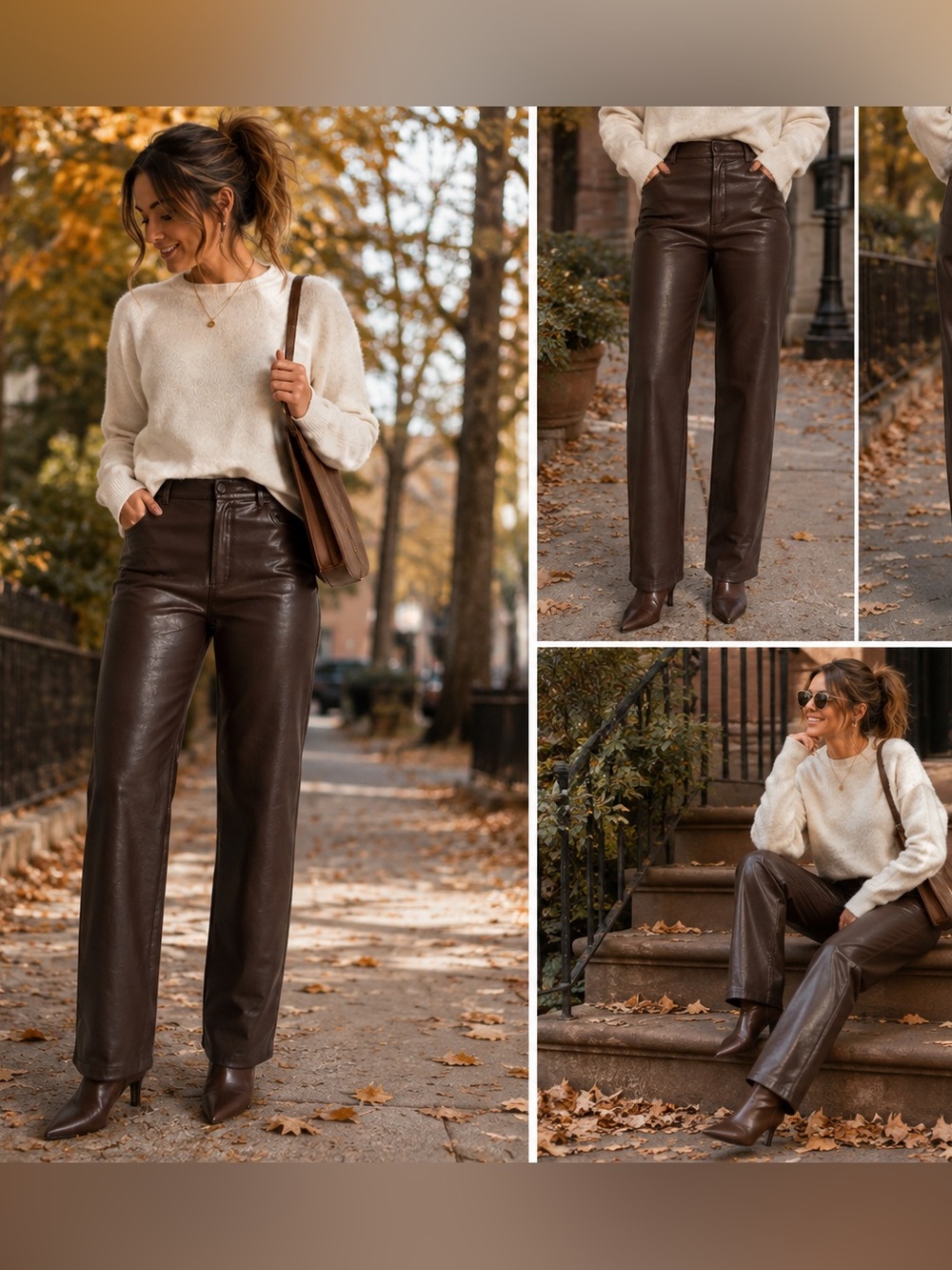 Aritzia Babaton Command Vegan Leather Pants Brown Size 4